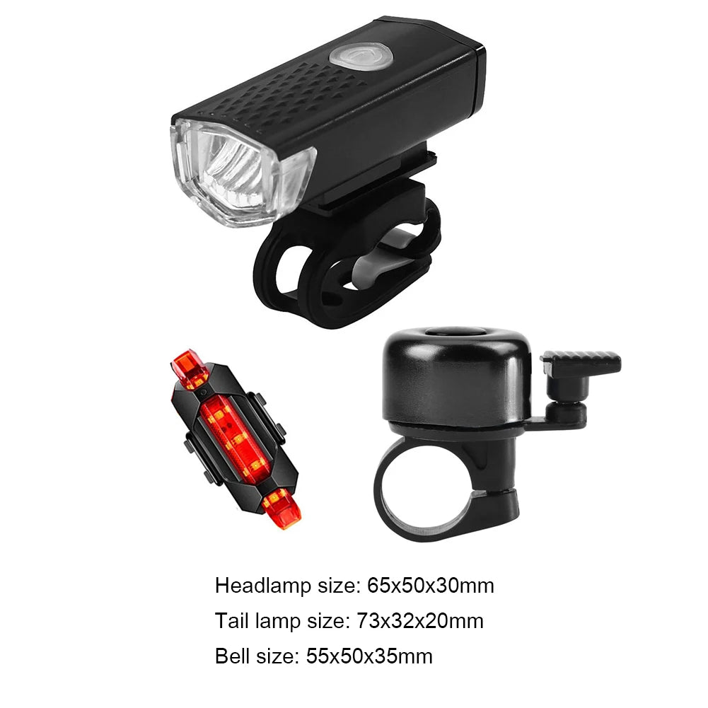 Portable Light Mountain Bike Lights XPE LED Bicycle Front Rear Light Bell Set MTB Bike Night Safety Headlight Lamp