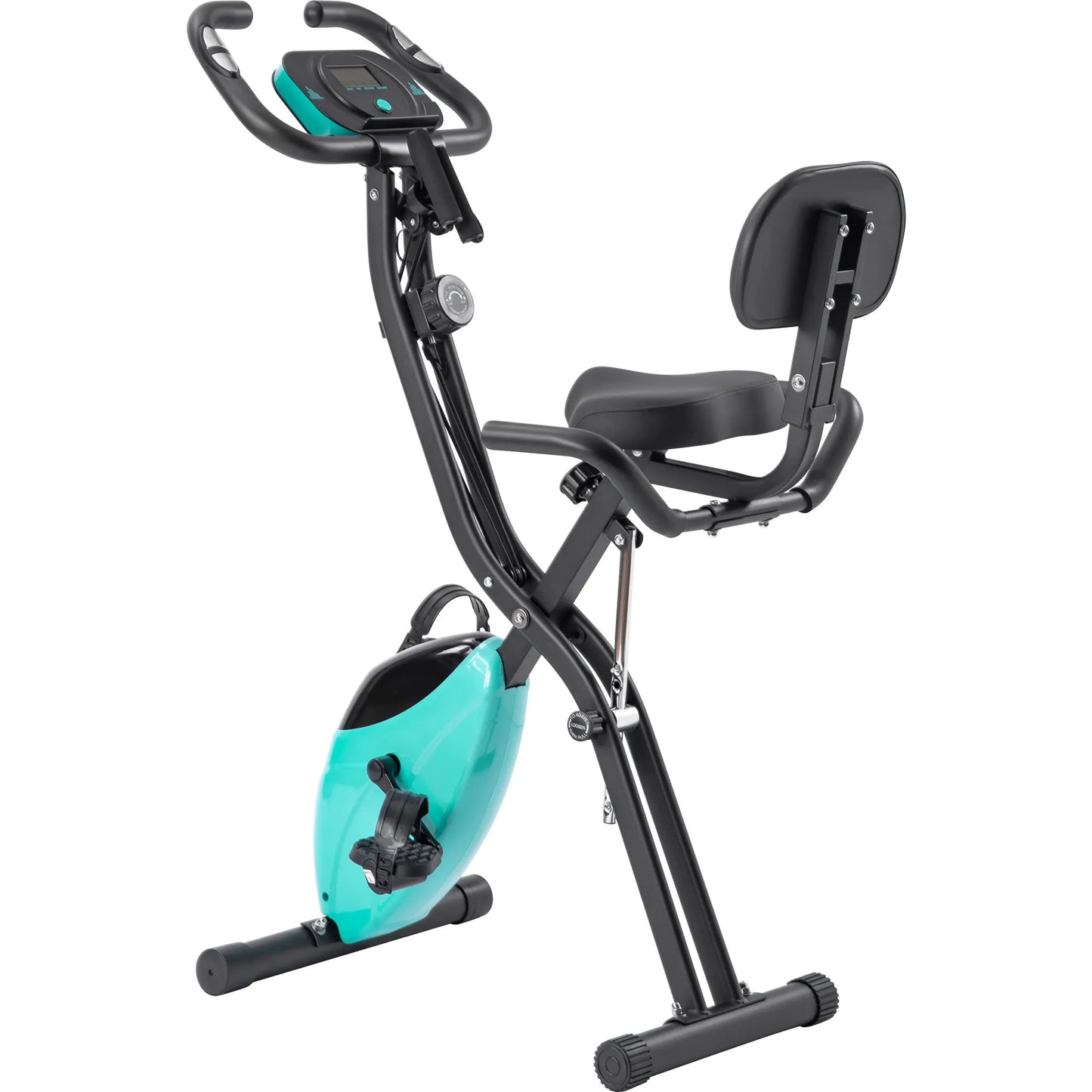 Metal Folding Exercise Bike Upright and Horizontal X Bike for Home Fitness with 10 Levels Adjustable Resistance Armband Backrest