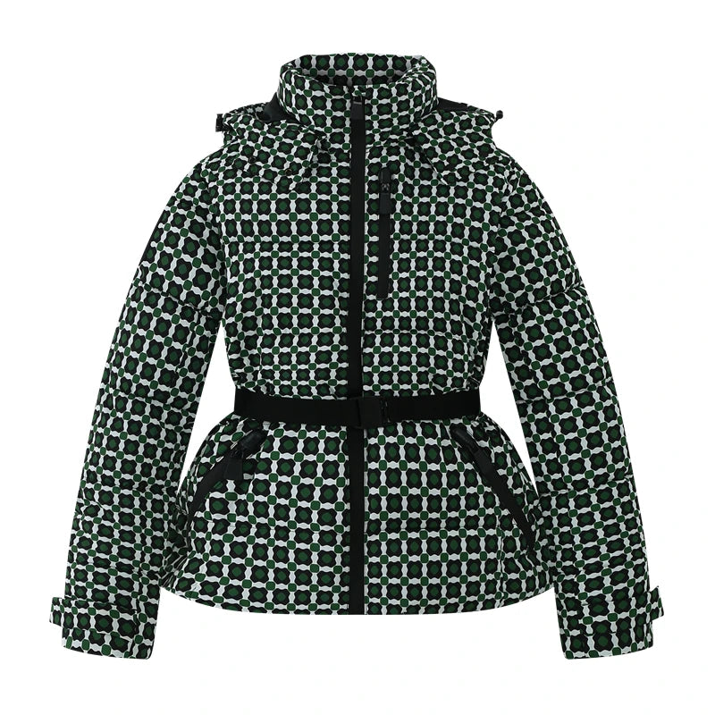 Women's Winter Hooded Puffer Jacket. High-Waist Belted Warm Coat