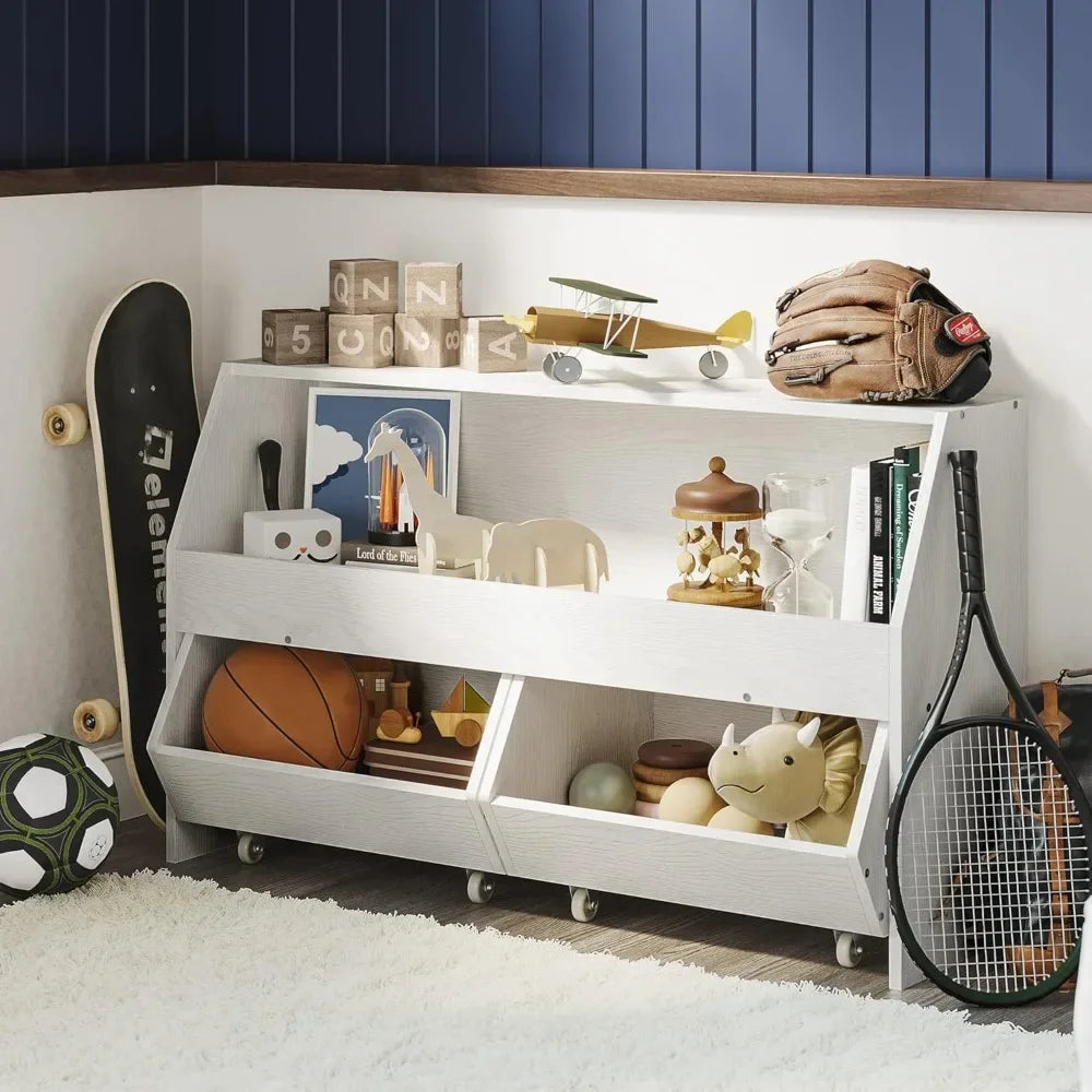 Kids Toy Storage Cabinet With Two Movable Drawers Organizer