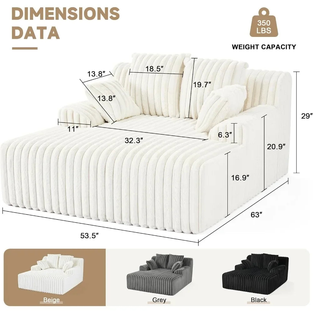 53.5”W Oversized Chaise Lounge Chair Indoor, Boneless Couch Chair with 4 Pillows, Comfy Reading Chairs with Wide Arms,