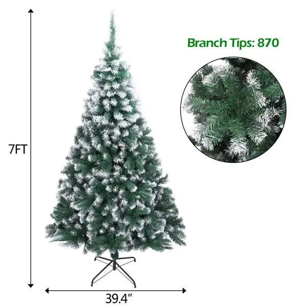 7FT Snow-Flocked Artificial Christmas Tree .870 Branches with Realistic Winter Holiday Design