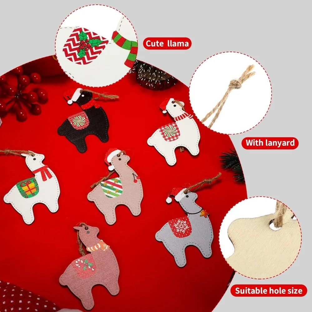 Llama Ornaments Alpaca Pendants Christmas Hanging Decorations Llama Wooden Ornaments Cactus Wooden Ornaments for Christmas Tree