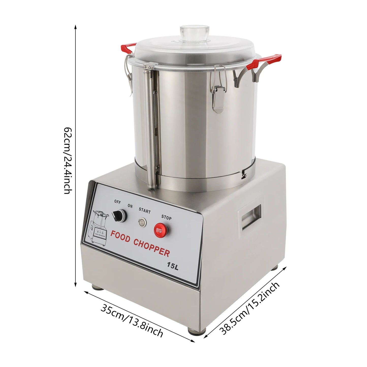 15L 201 Stainless Steel Silver Food Processor Chopping Machine 110V ,Tabletop 1400rpm for Restaurants, Cafeterias