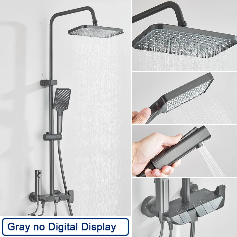 Rozin Black Smart Digital Display Shower Faucet Set Piano