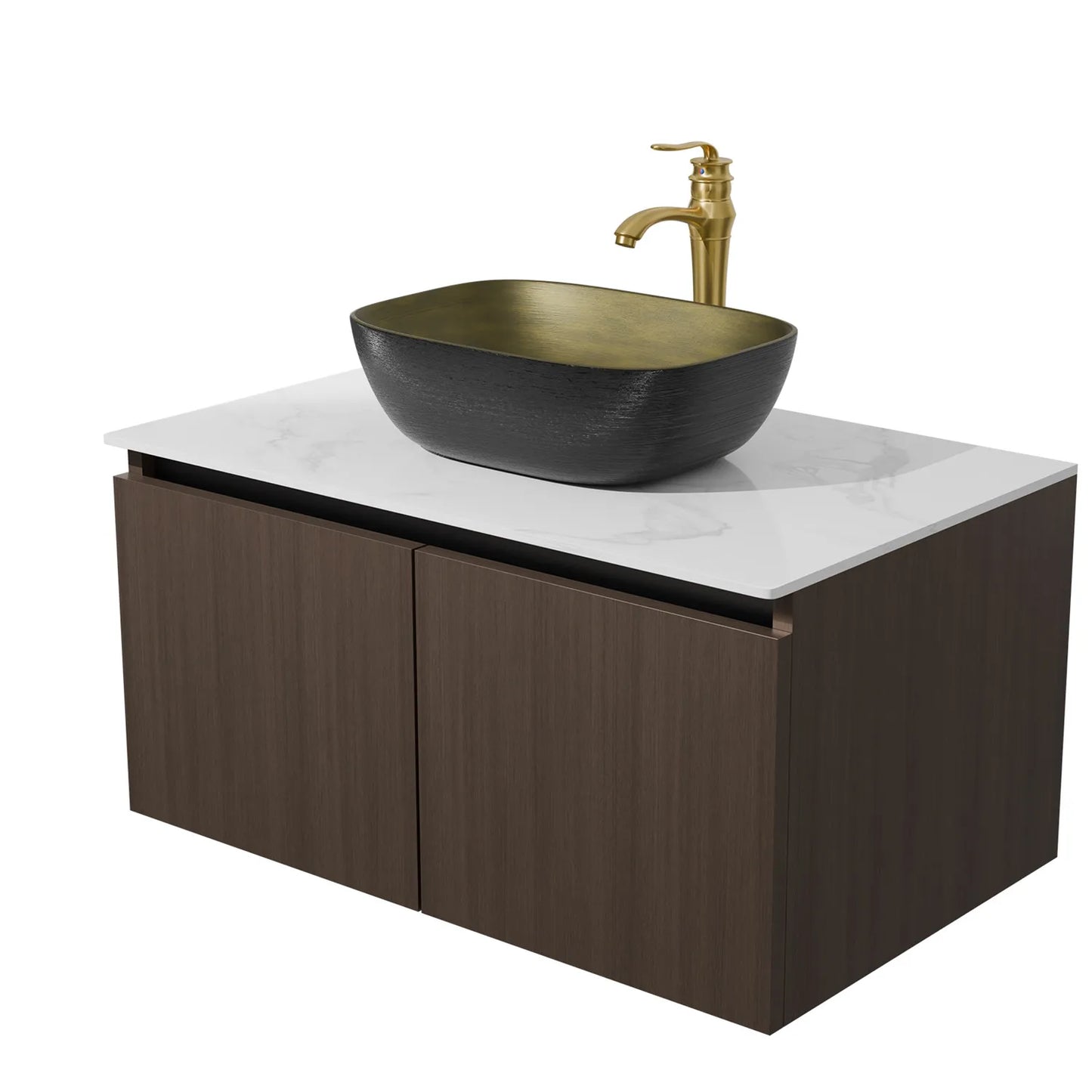 Floating Vanity Bathroom with Sink Combo, Wall Mounted Modern Vanity, Bathroom Cabinet Vanity with Sink Ceramic Basin Faucet