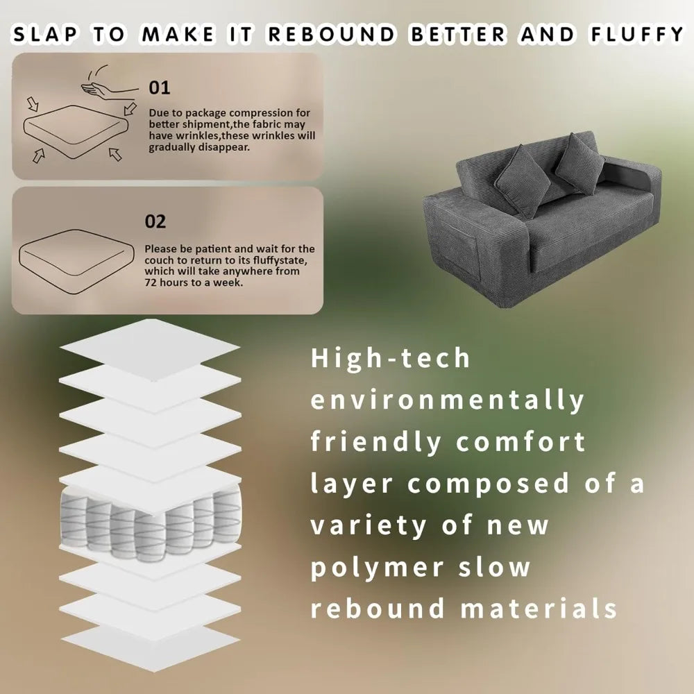 75 Inch Corduroy Foldable Sofa Bed With Pull Out Sleeper