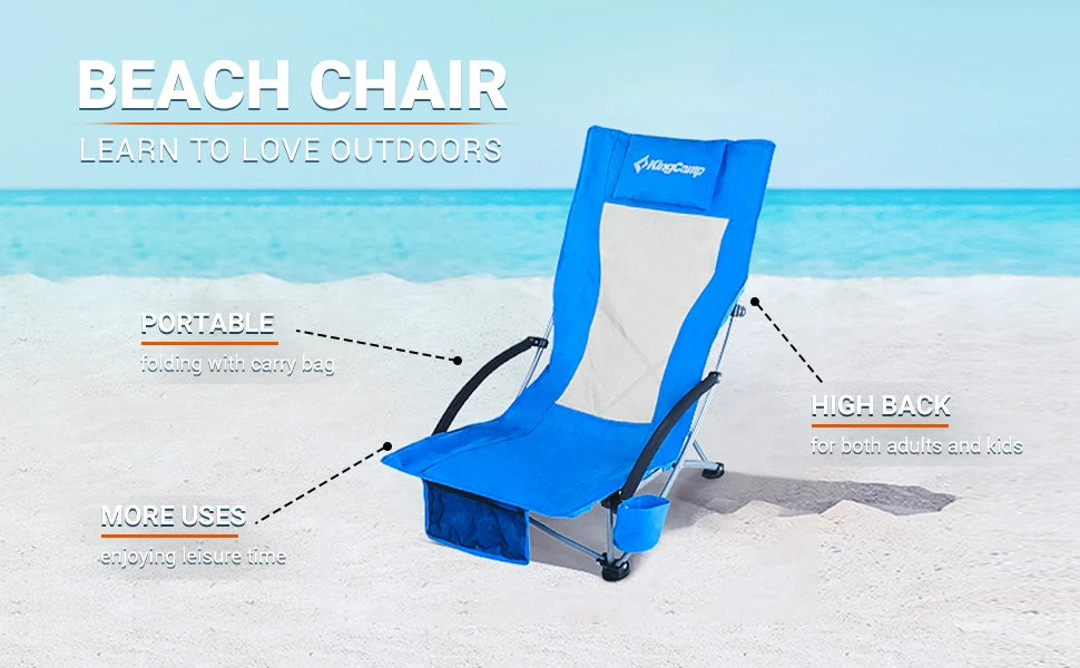 KingCamp High Back Beach Chair Backpack Chair, Camping BBQ Beach Travel Picnic with Padded Armrests with Cup Holder, Portable