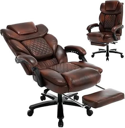 450lbs Big Tall Reclining Office Chairs with Foot Rest Back Support Ergonomic Wide Seat Recliner Desk Chair Brown Leather Execut