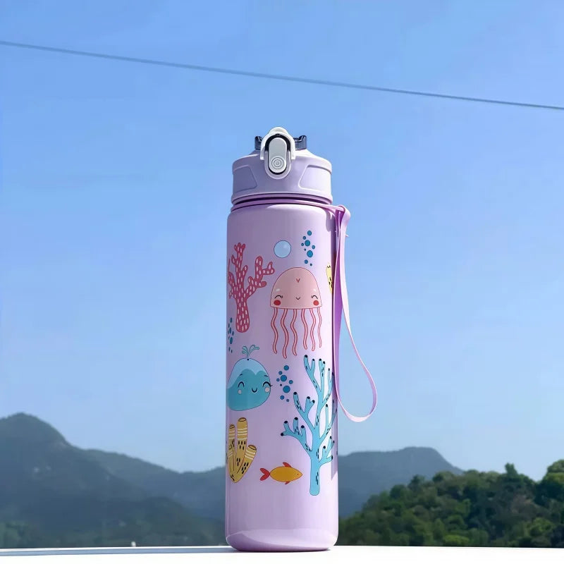 750ml Dinosaur Kids Water Bottle with Straw. Leakproof Sports & School Drinking Cup