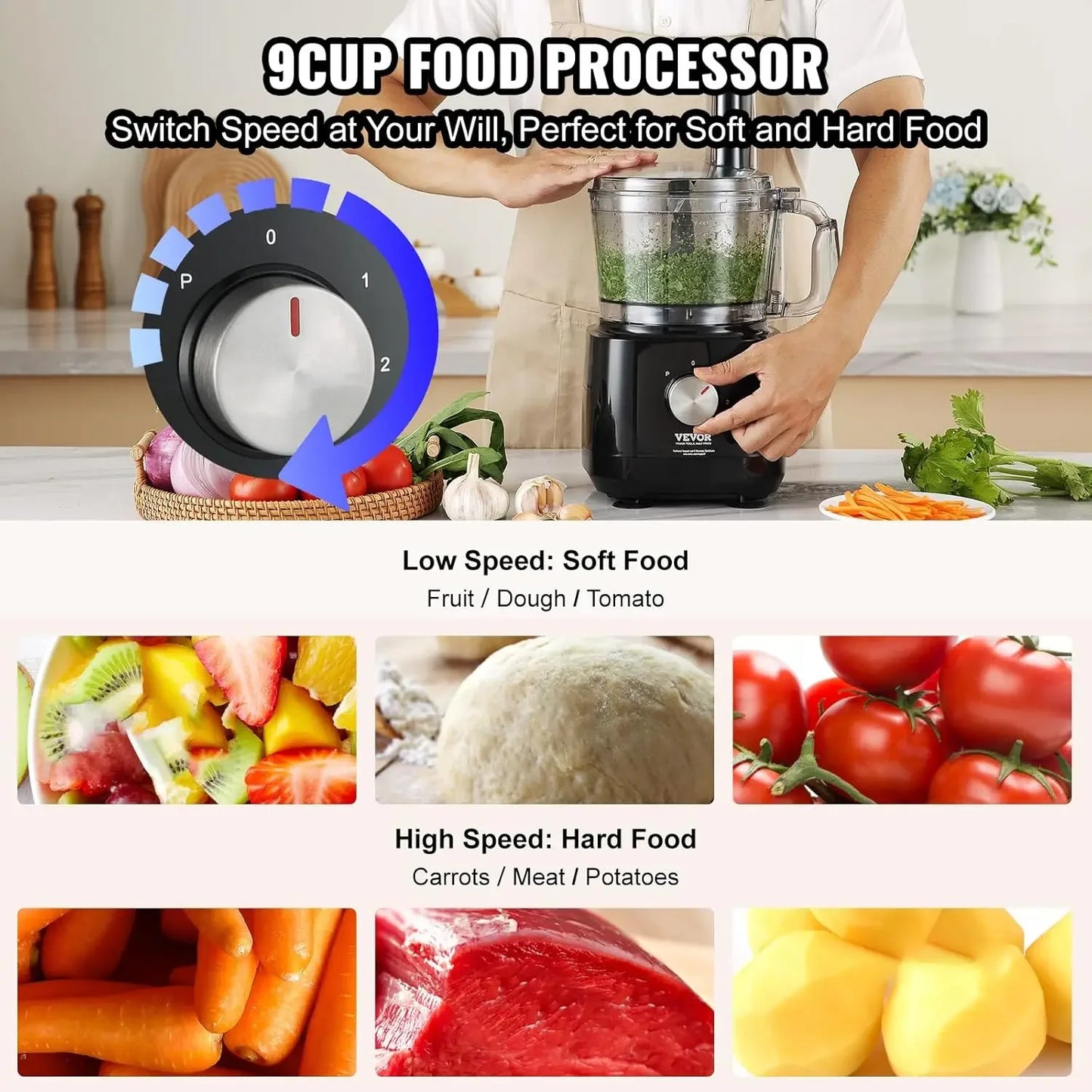 Food Processor 9 Cup Vegetable Chopper 600W Dual Speed