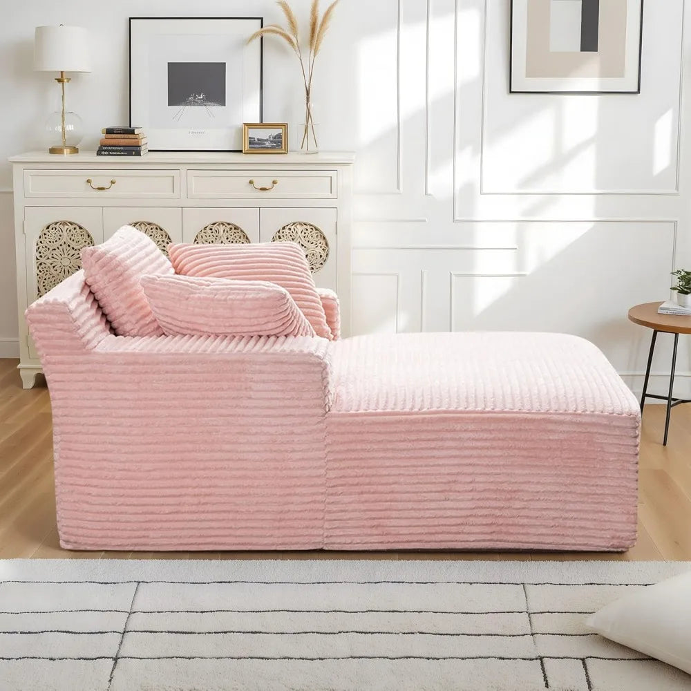 Oversized Chaise Lounge Chair - Corduroy Recliner with Deep Seat & 3 Throw Pillows, Upholstered Sleeper SofaBed for Living Room,