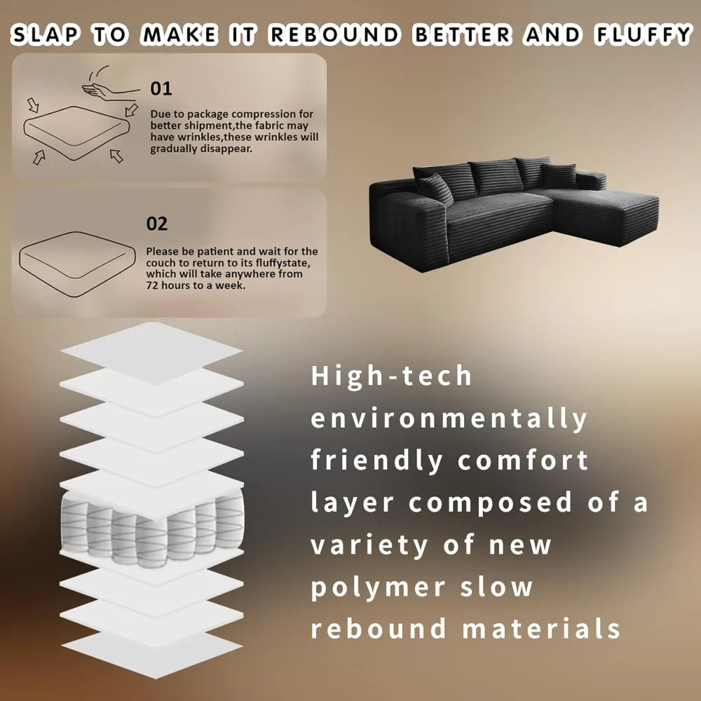 Cloud Sectional Couch with L-Shape Chaise Modern Modular Sofa with Deep Seat Modern Comfy Furniture Bedroom Lounge Dorm Office