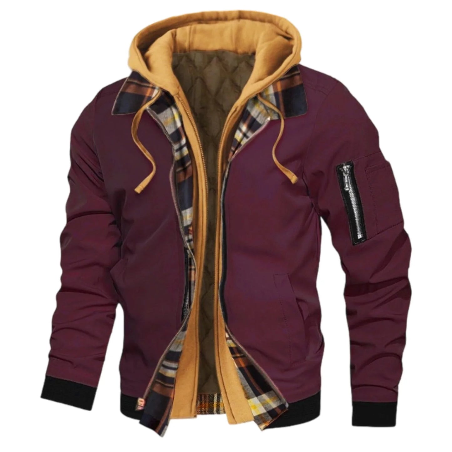Mens Winter Hooded Jacket Casual Two Piece Style Warm Zip Up Coat