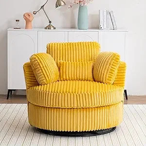 Swivel Accent Chair, 360-Degree Swivel Modern Round Barrel Comfy Corduroy Leisure Reading Single Arm Chair with Thick Cushion &