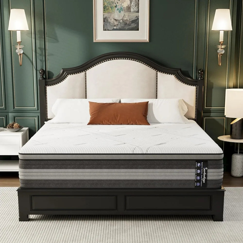 Hybrid Mattress Queen Size - 14 Inch Memory Foam Mattress with Pocket Coils for Motion Isolation Medium Soft Enhanced Edge Suppo