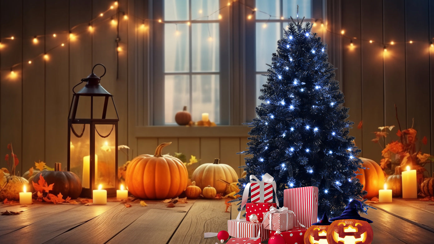 7FT Pre-Lit Black Artificial Christmas Tree with 450 White LED Lights . Premium Holiday Décor
