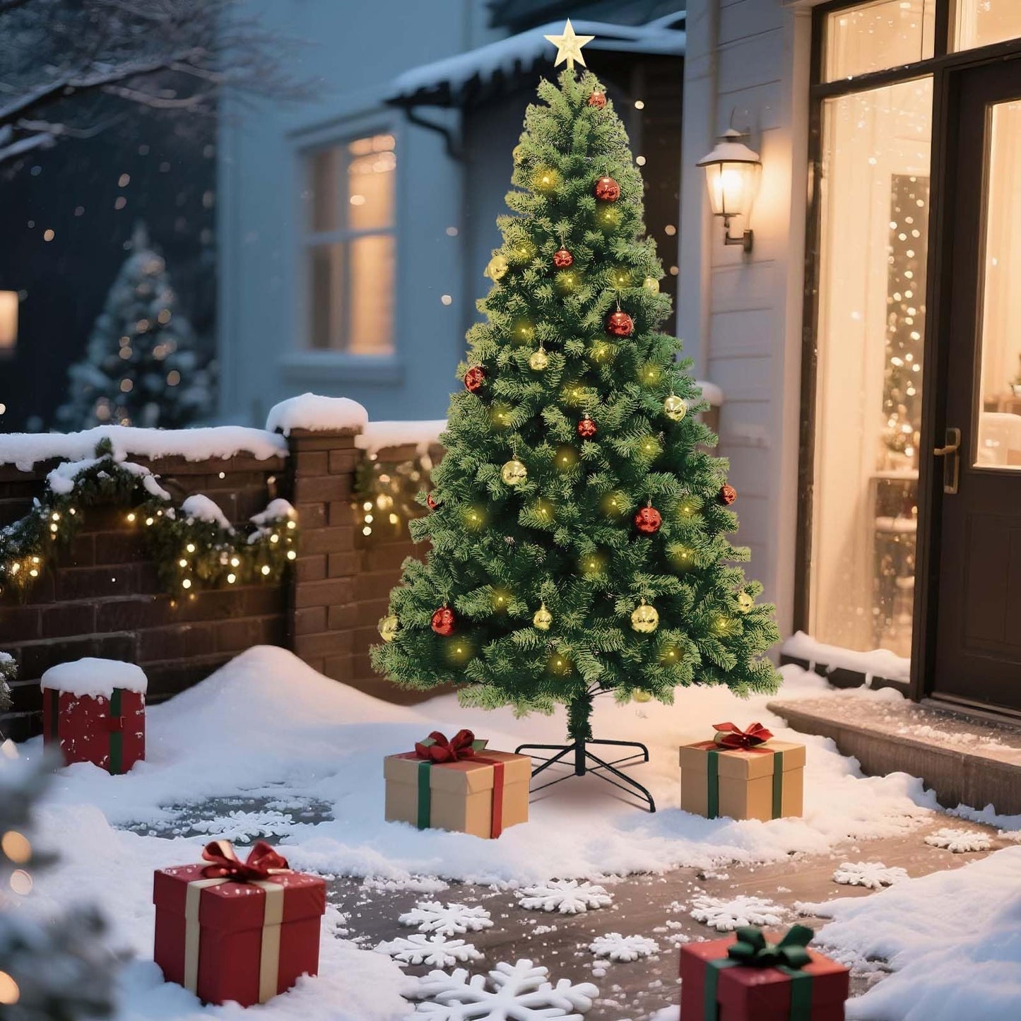7ft Pre-Lit Christmas Tree with Ornaments & Tree Topper .Complete Holiday Decoration Set for Home & Office