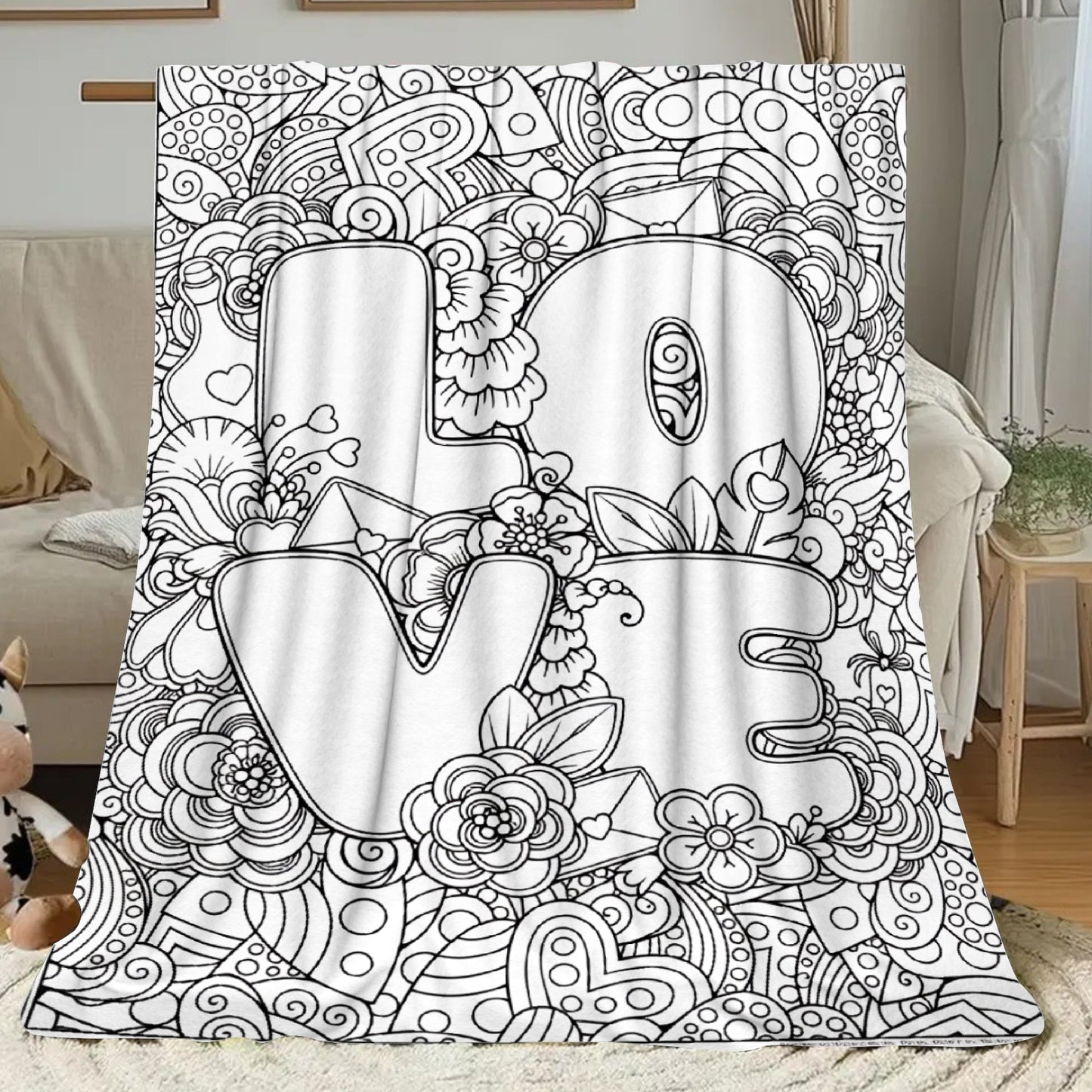 Black White Coloring Page Anime Flannel Throw, Soft Comfortable for Sofa Bed Couch Travel Birthday Christmas Gift