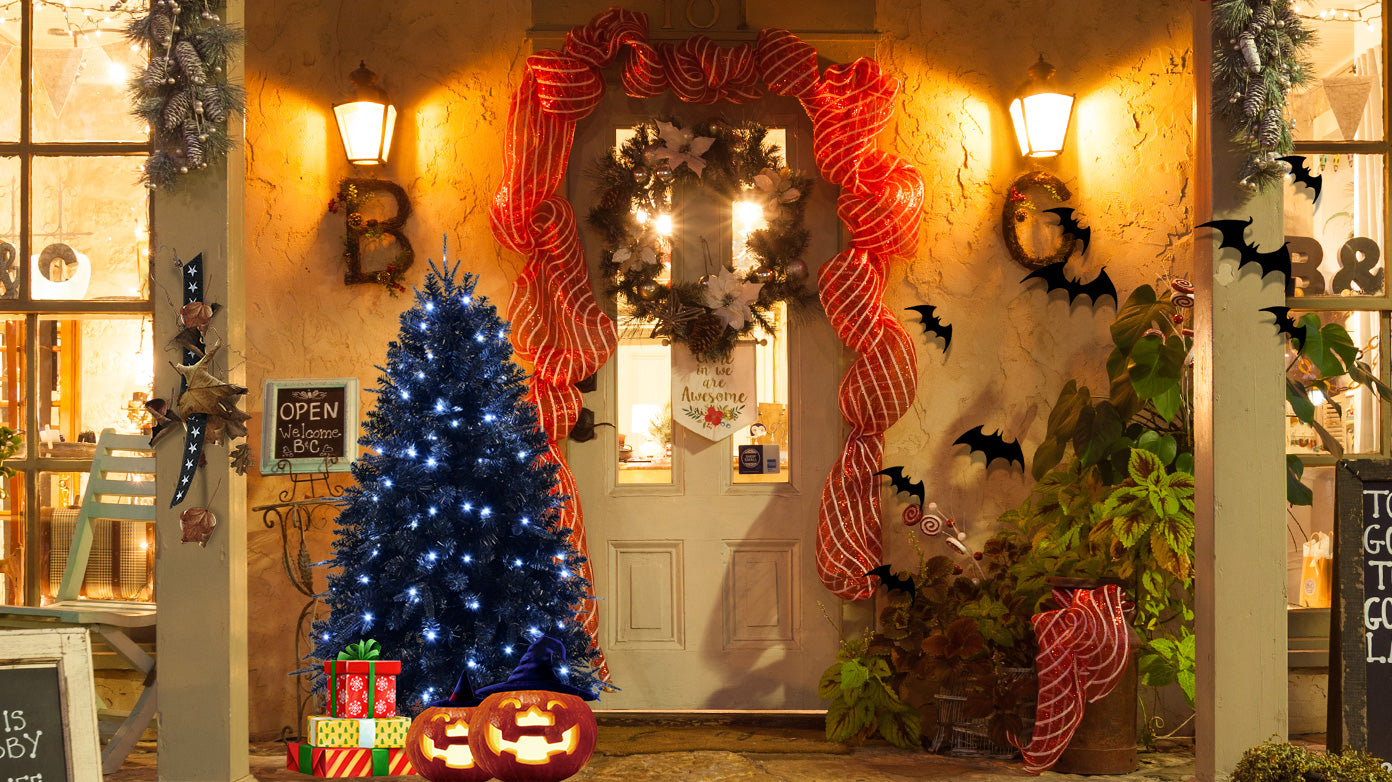 7FT Pre-Lit Black Artificial Christmas Tree with 450 White LED Lights . Premium Holiday Décor