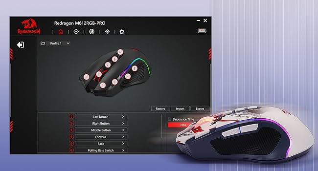 Redragon M612AK PRO RGB Gaming Mouse, 8000 DPI Wired & Wireless Optical Mouse with Programmable Buttons for PC, Laptop & Gaming