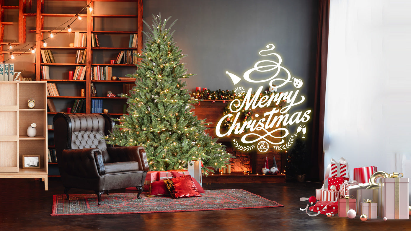 7FT Pre-Lit Artificial Christmas Tree with 750 UL Lights – Full Shape PE/PVC Mixed Branch Holiday Tree
