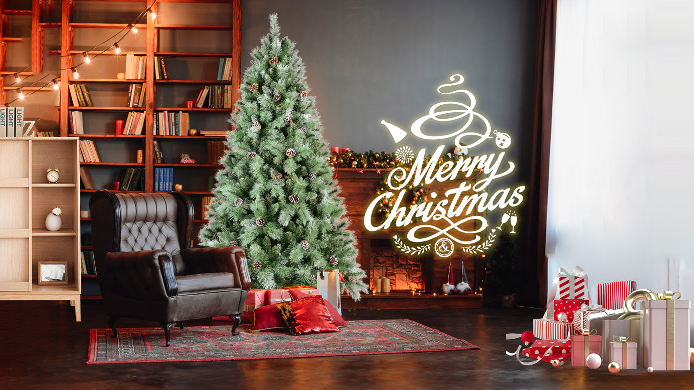 7FT Premium Artificial Christmas Tree with 82 Pine Cones, 1,348 Tips & Mixed PVC/Hard Needle Branches .Luxury Holiday Tree