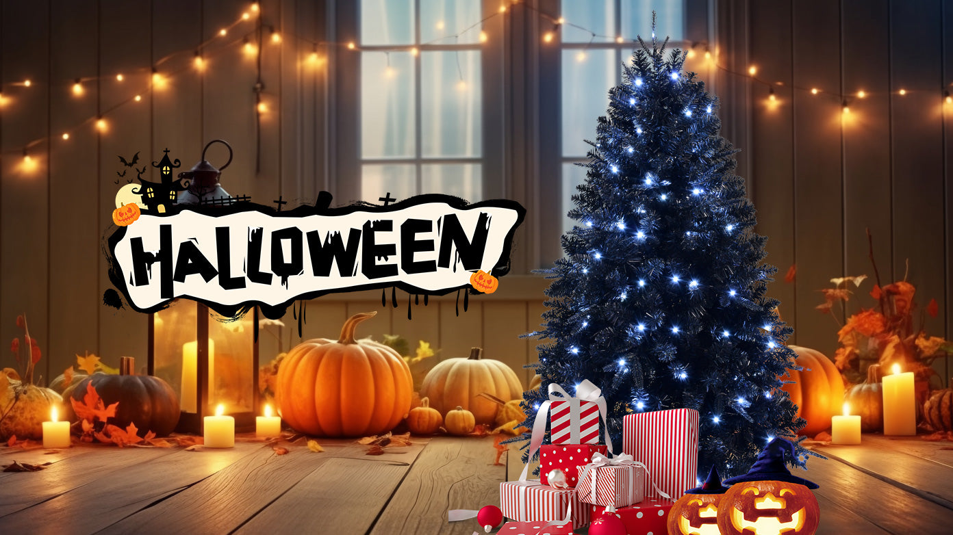 7FT Pre-Lit Black Artificial Christmas Tree with 450 White LED Lights . Premium Holiday Décor