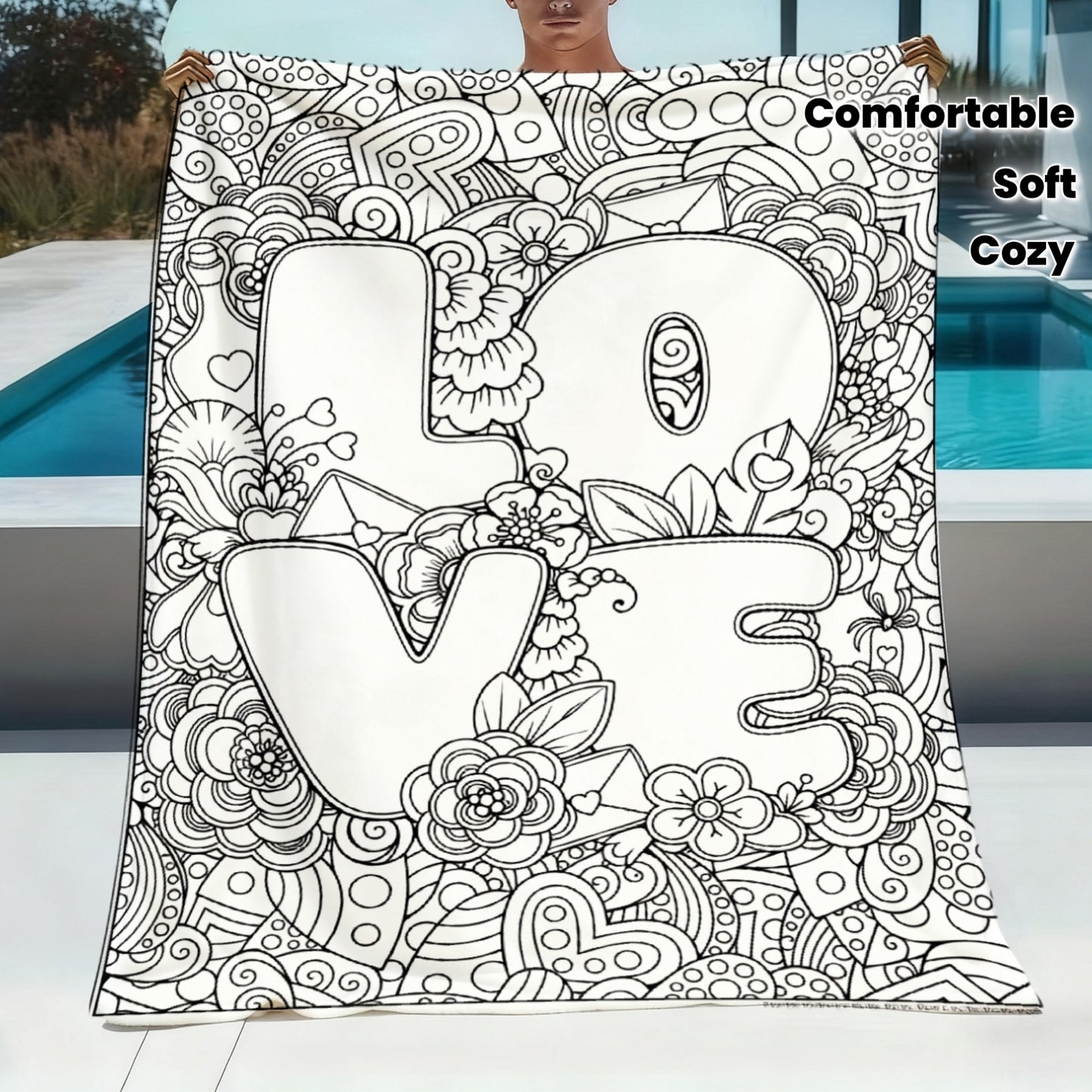 Black White Coloring Page Anime Flannel Throw, Soft Comfortable for Sofa Bed Couch Travel Birthday Christmas Gift