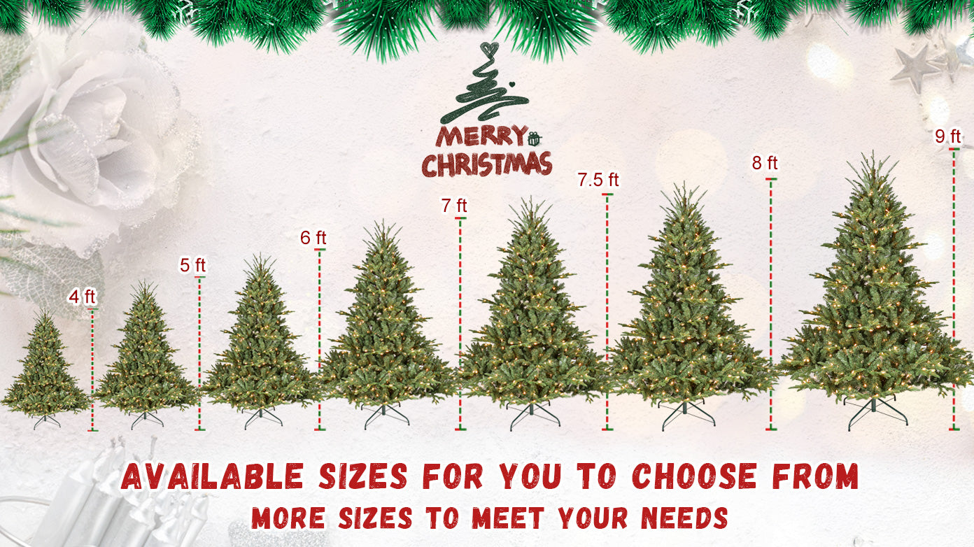 7FT Premium Pre-Lit Christmas Tree with 750 LED Lights, 2,257 PE/PVC Branch Tips & Wide Base