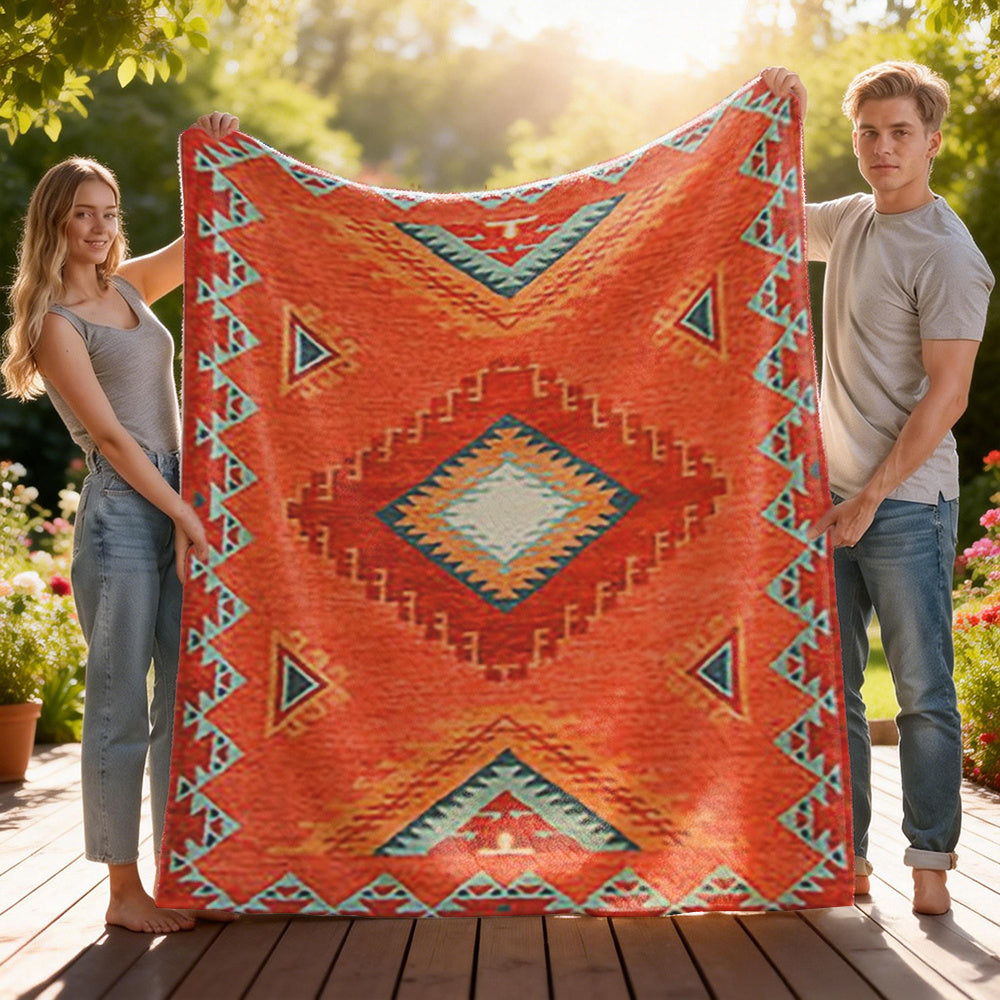 Southwestern Tribal Bohemian Throw Blanket, Soft Flannel All-Season Bedspread for Sofa Bed, Housewarming Thanksgiving Gift