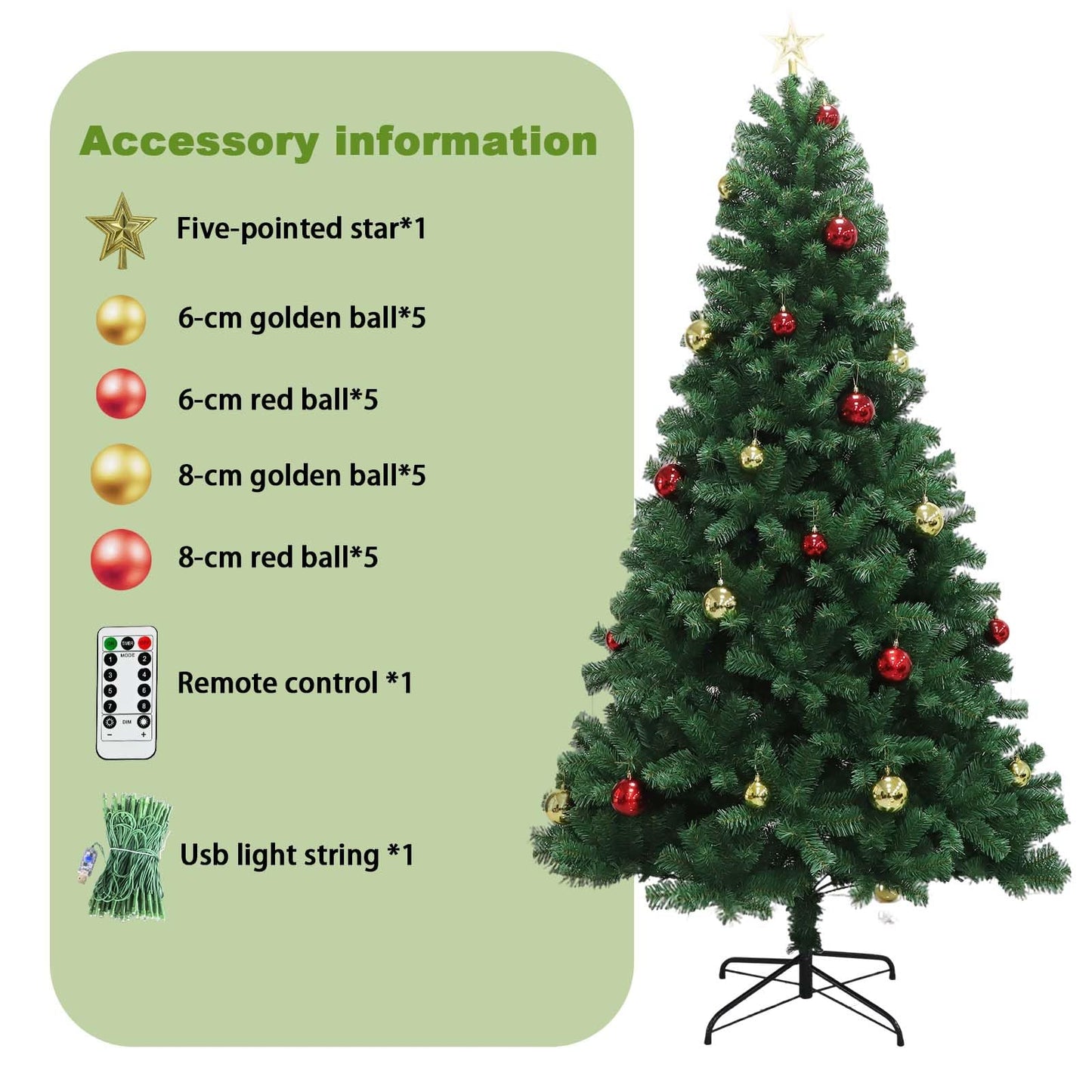 7ft Pre-Lit Christmas Tree with Ornaments & Tree Topper .Complete Holiday Decoration Set for Home & Office
