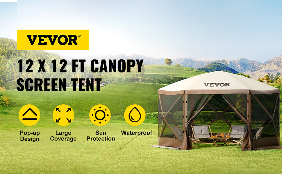 6-Sided Pop-Up Camping Gazebo Canopy Shelter – Spacious Outdoor Screen House for Camping, Picnics & Backyard Gatherings