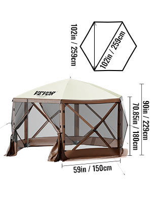 6-Sided Pop-Up Camping Gazebo Canopy Shelter – Spacious Outdoor Screen House for Camping, Picnics & Backyard Gatherings