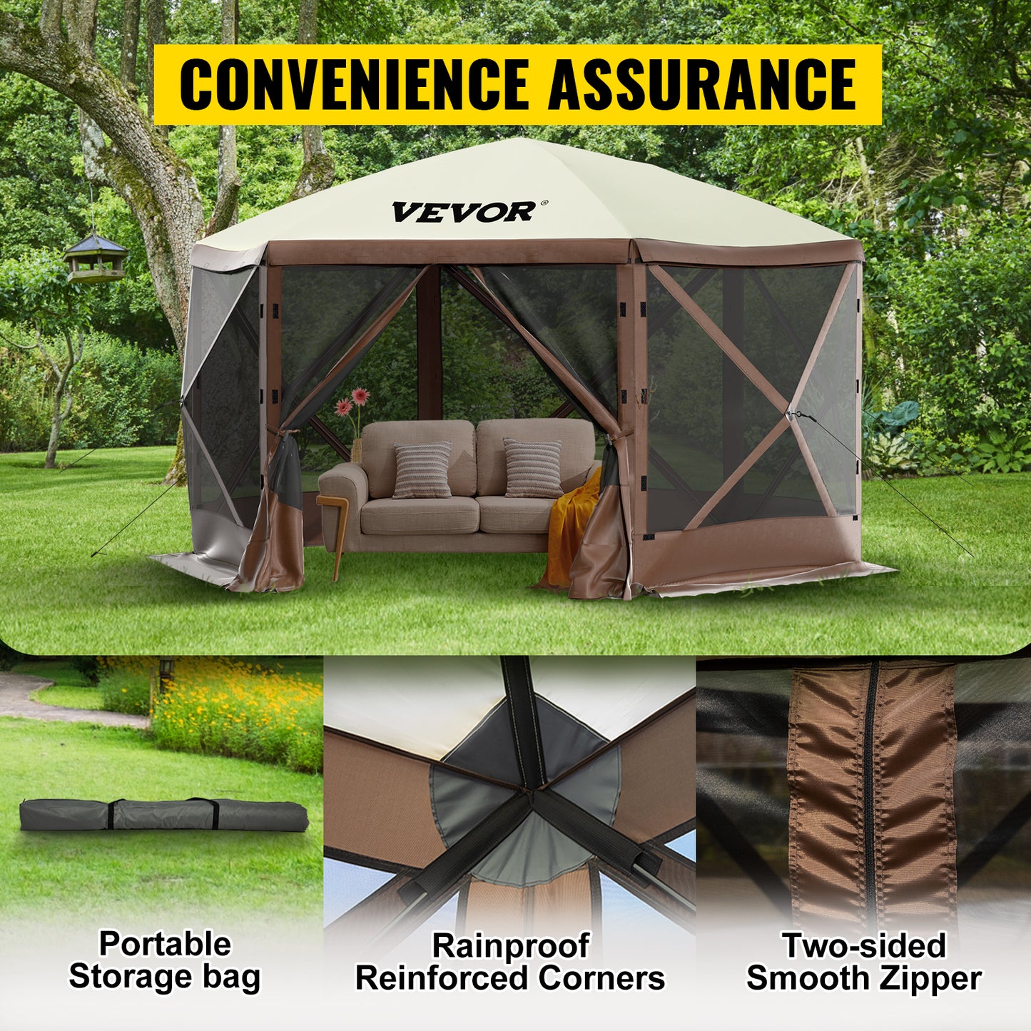 6-Sided Pop-Up Camping Gazebo Canopy Shelter – Spacious Outdoor Screen House for Camping, Picnics & Backyard Gatherings