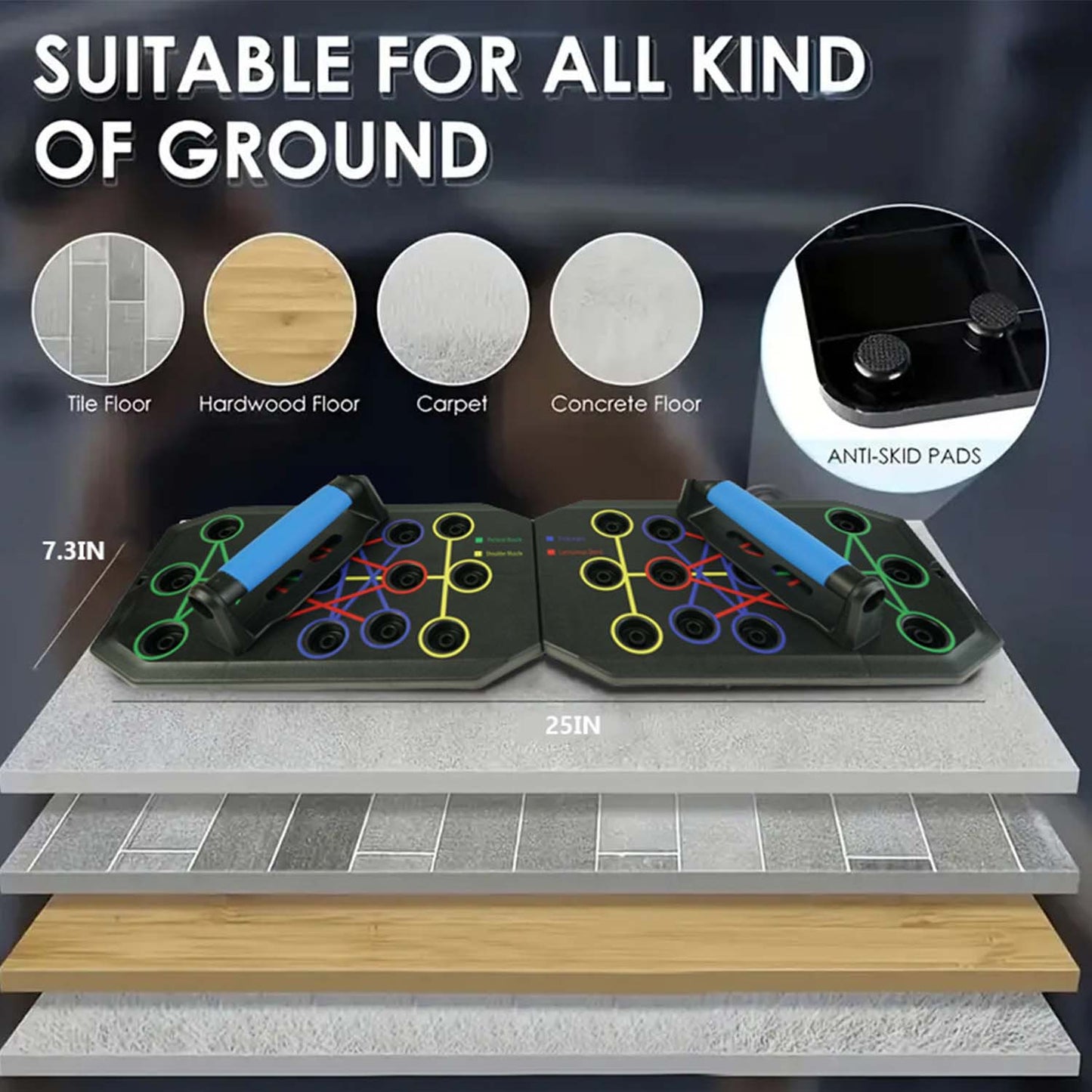 Portable Push-Up Board Set with Handles . Foldable Full Body Strength Training System