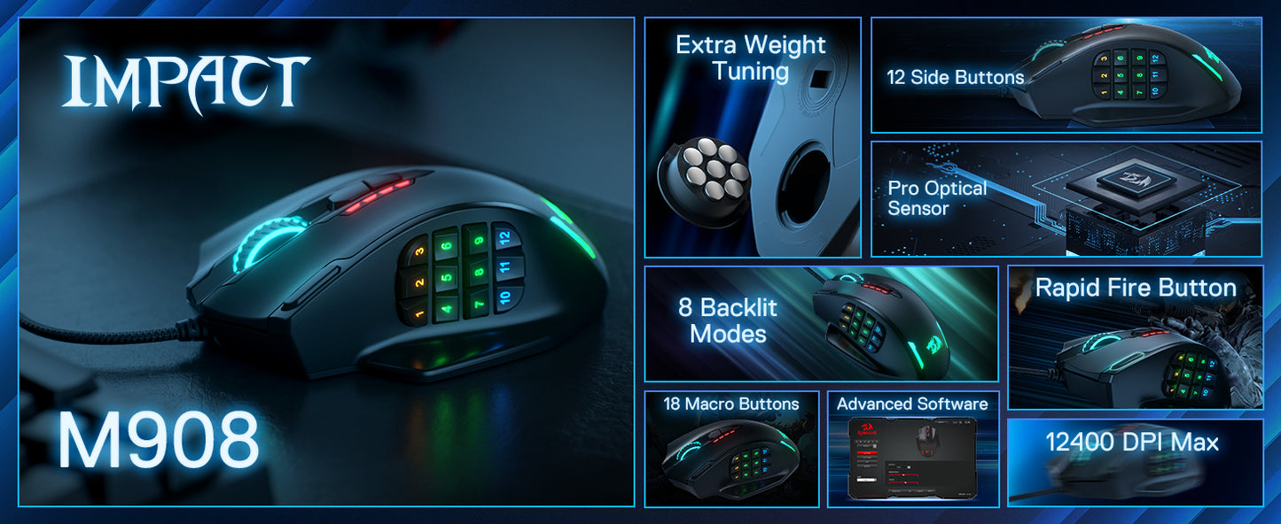 Redragon Wireless RGB Gaming Mouse with Programmable Buttons, Ergonomic Optical Mouse, Adjustable DPI for PC & Laptop