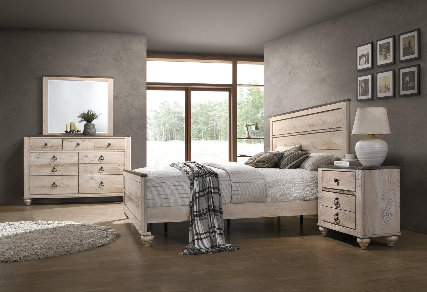 Contemporary White Wash 4-Piece King Bedroom Set