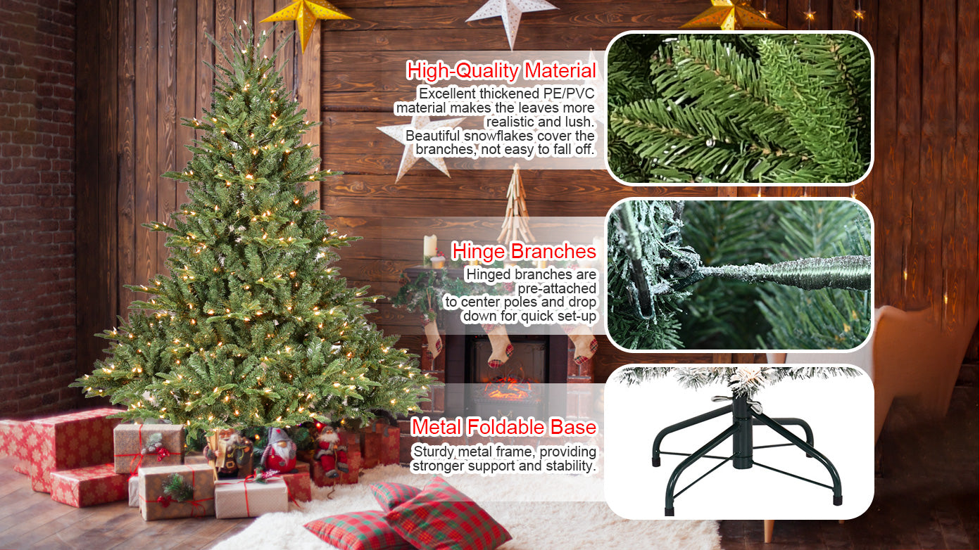 7FT Premium Pre-Lit Christmas Tree with 750 LED Lights, 2,257 PE/PVC Branch Tips & Wide Base