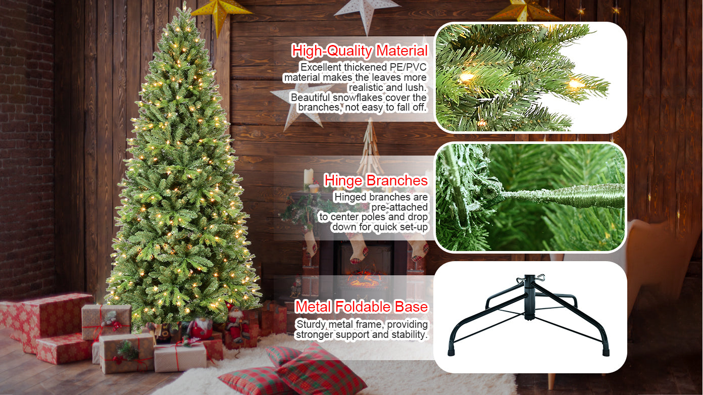 7FT Pre-Lit Artificial Christmas Tree with 400 Warm White LED Lights, 1,375 Tips & PVC/PE Mixed Branches . Premium Holiday Tree