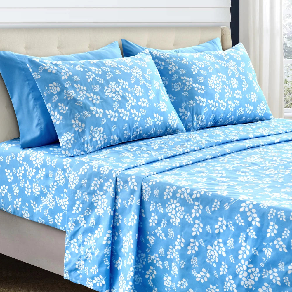 Luxury Floral Microfiber Sheet Set.Ultra-Soft 3-Piece Bedding Collection