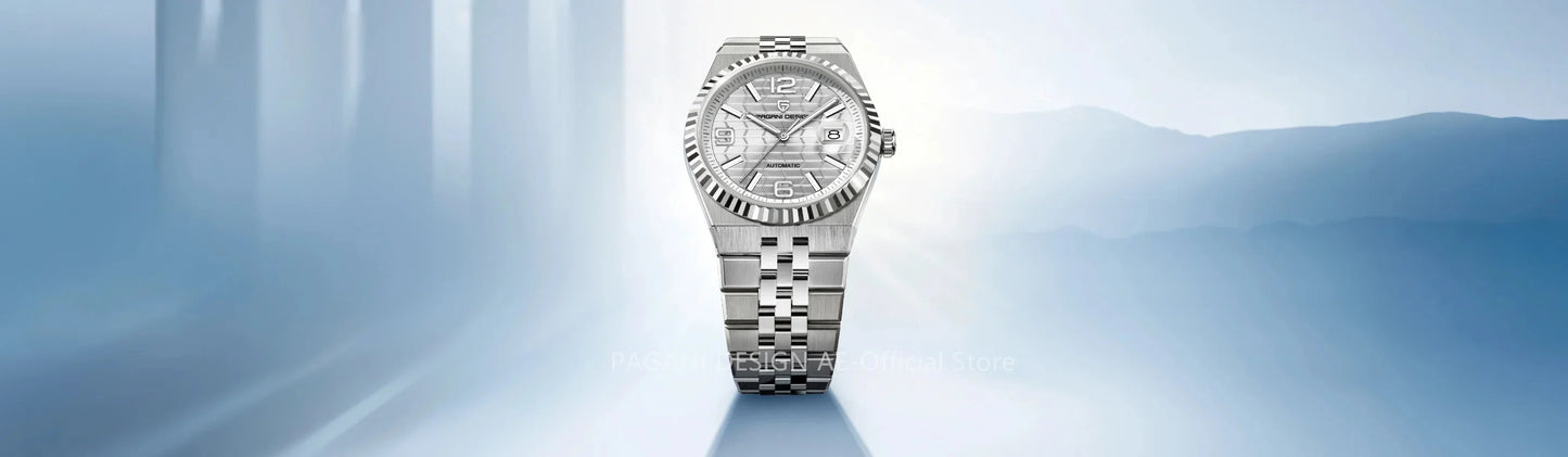 PAGANI DESIGN Men’s Automatic Luxury Watch,  Sapphire Crystal Stainless Steel Waterproof Mechanical Wristwatch with 3D Rhombus Dial