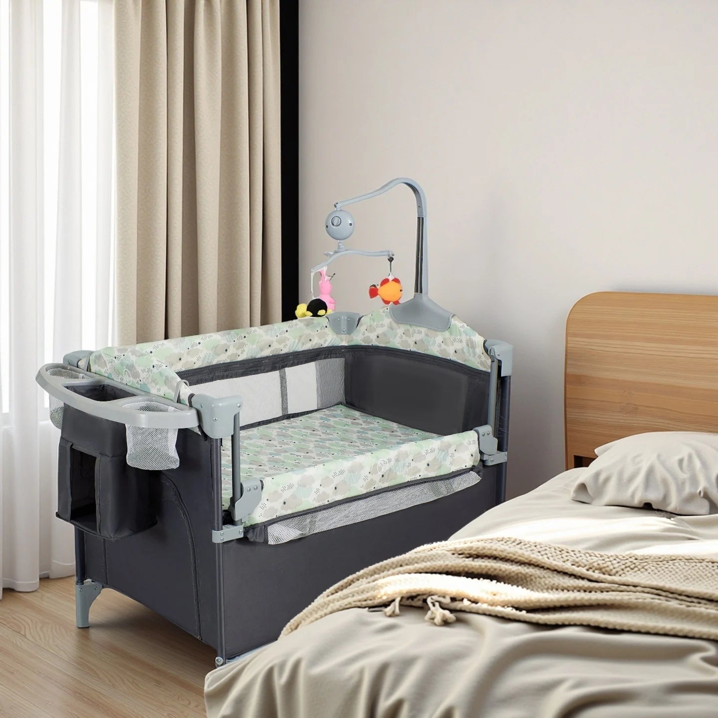 Baby Bassinet Bedside Sleeper & Portable Play Yard with Changing Station