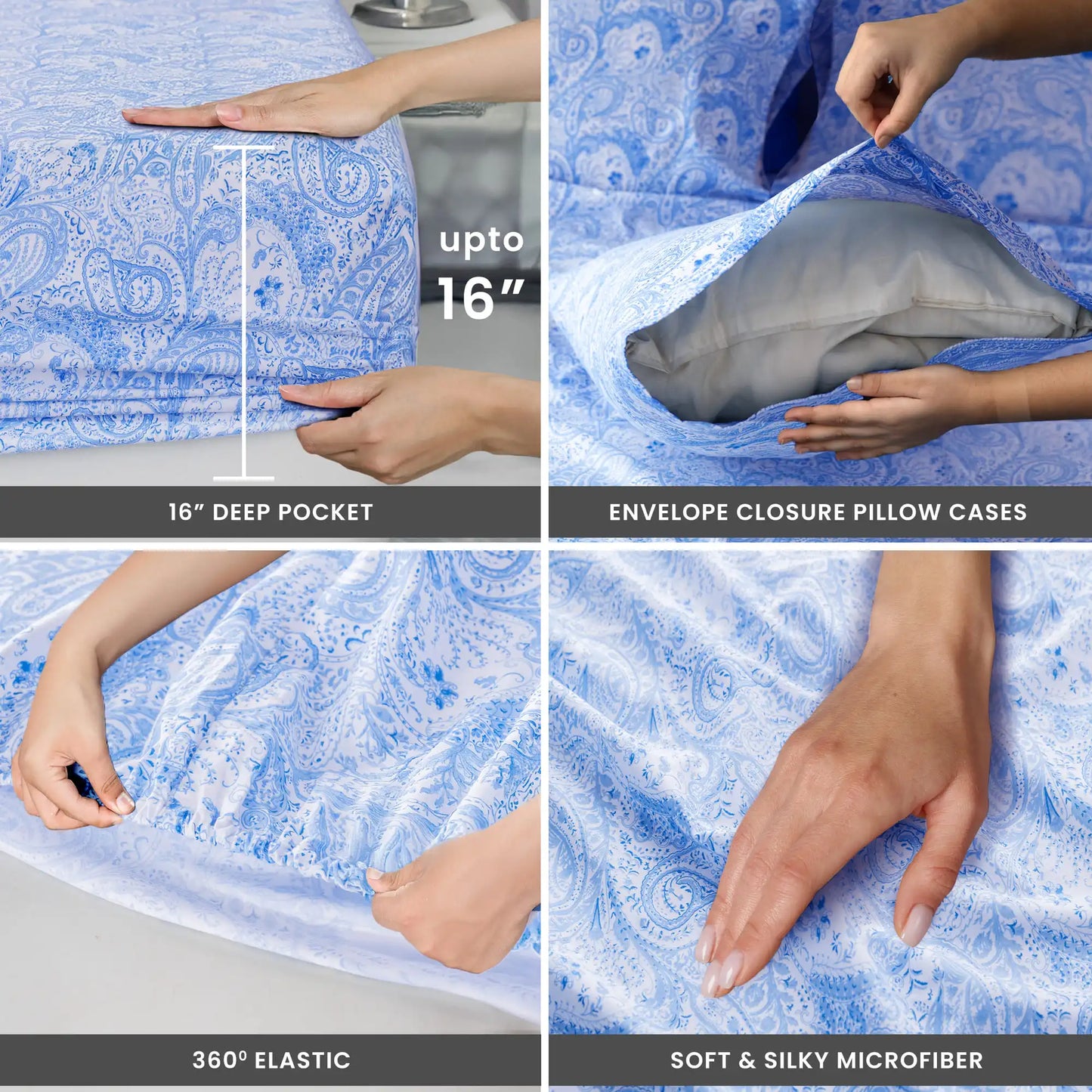 Lux Décor 4 Piece Paisley Bed Sheet Set . Ultra Soft Brushed Microfiber Bedding