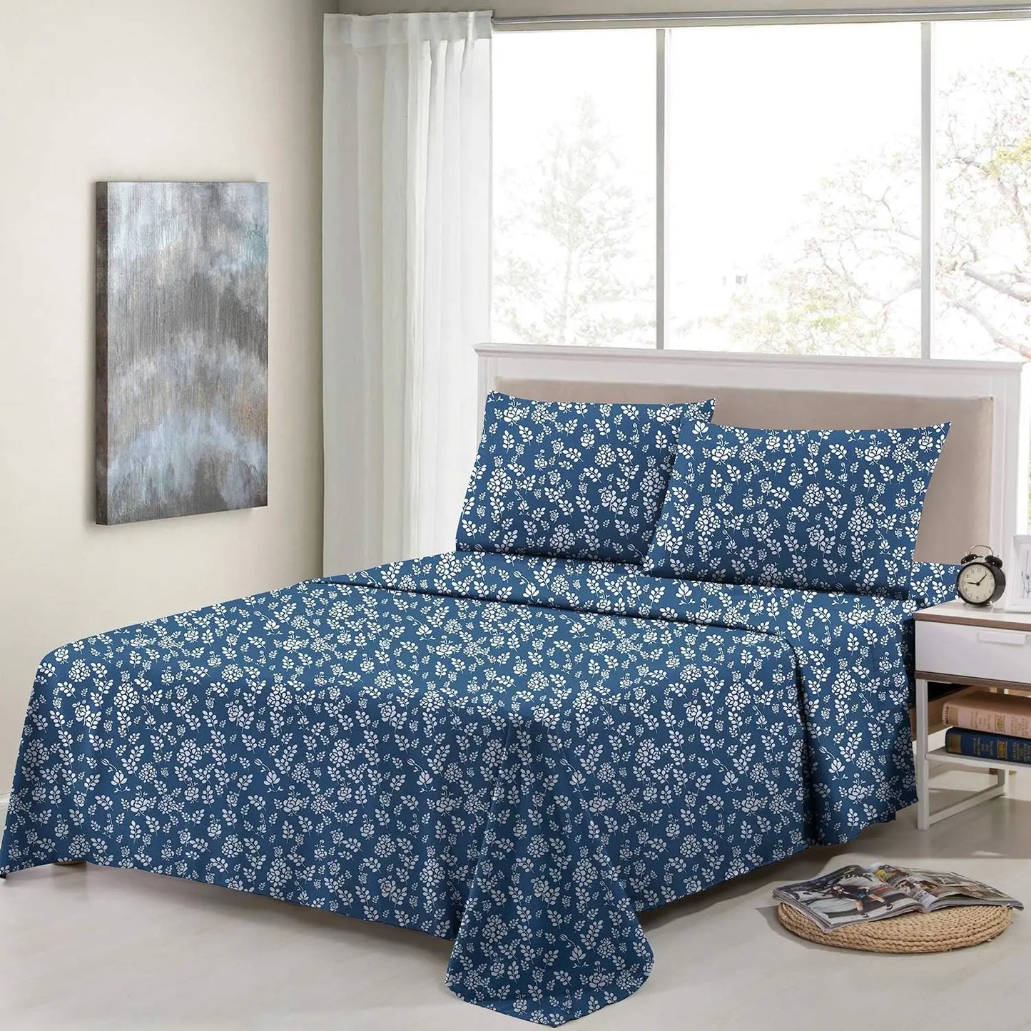 Luxury Floral Microfiber Sheet Set.Ultra-Soft 3-Piece Bedding Collection