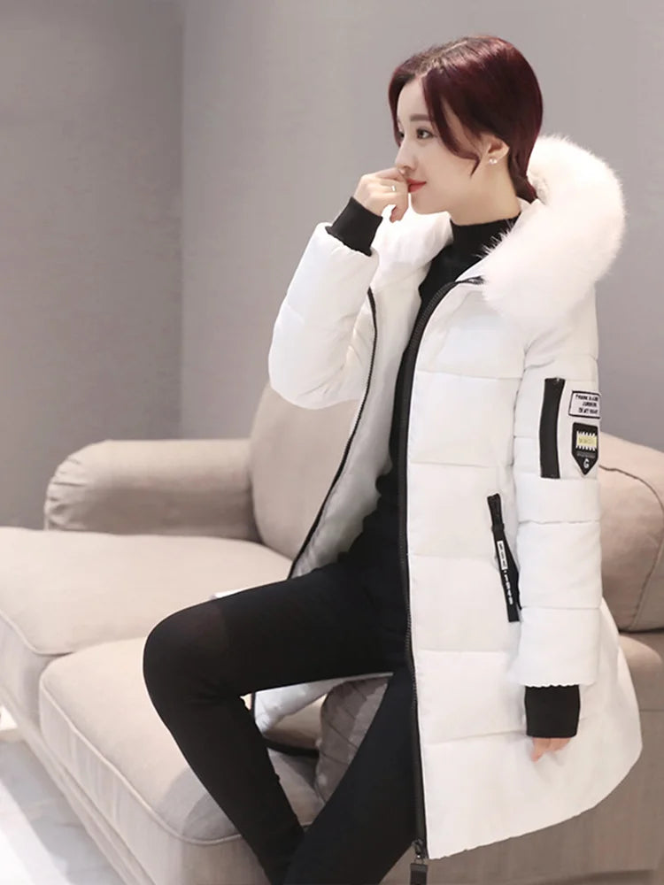 Women's Hooded Winter Parka Coat – Faux Fur Trim Long Padded Jacket