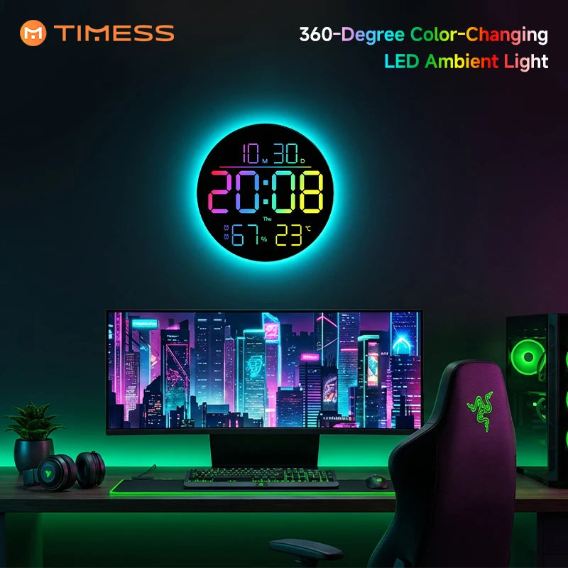 10 Inch RGB LED Digital Wall Clock with Remote Control