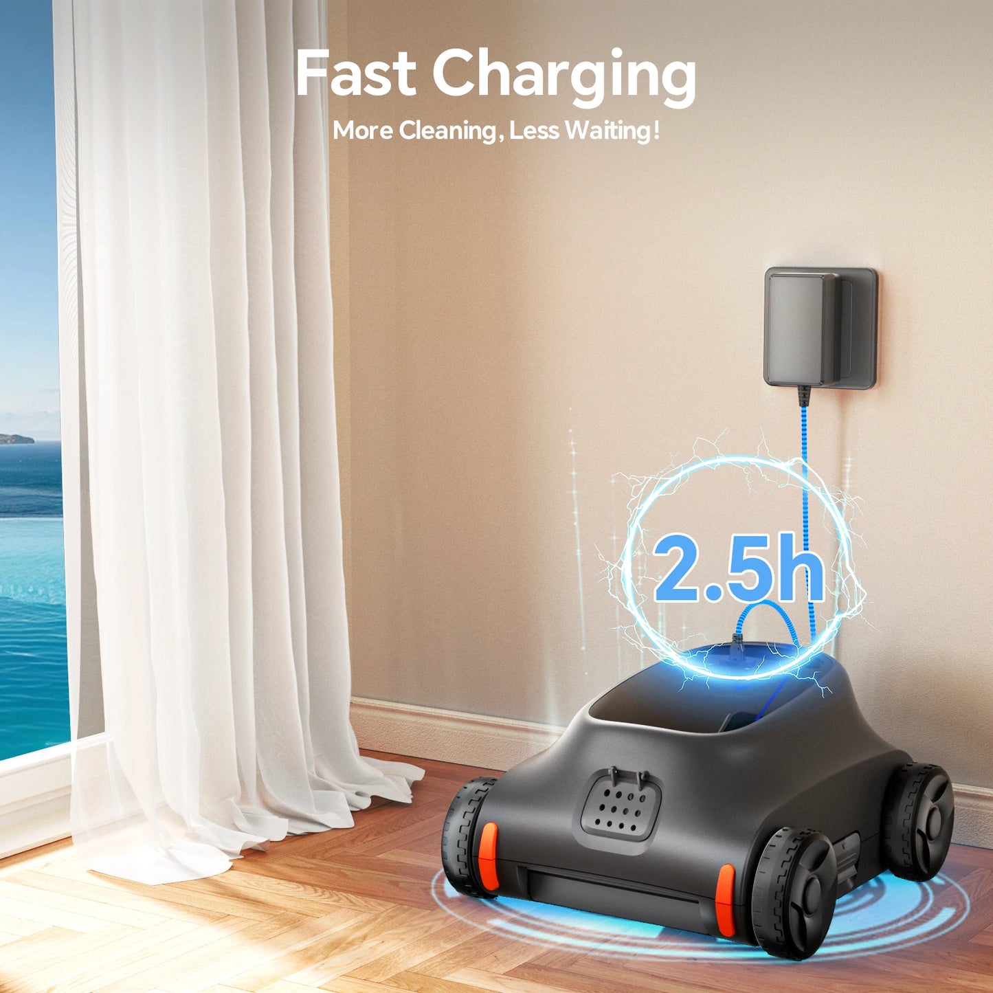 Seauto SAT 10 Cordless Robotic Pool Cleaner for Pools Up to 2,000 Sq. Ft. | Automatic Smart Pool Vacuum