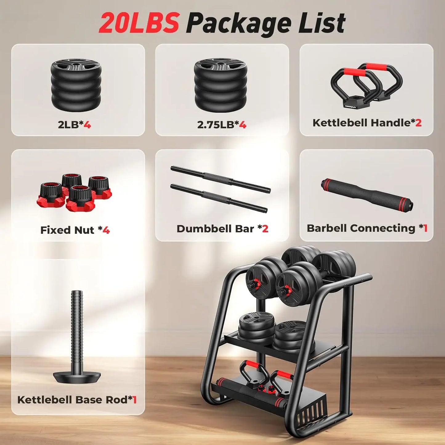 5-in-1 Adjustable Dumbbell Set . Multi-Weight Home Strength Training Equipment