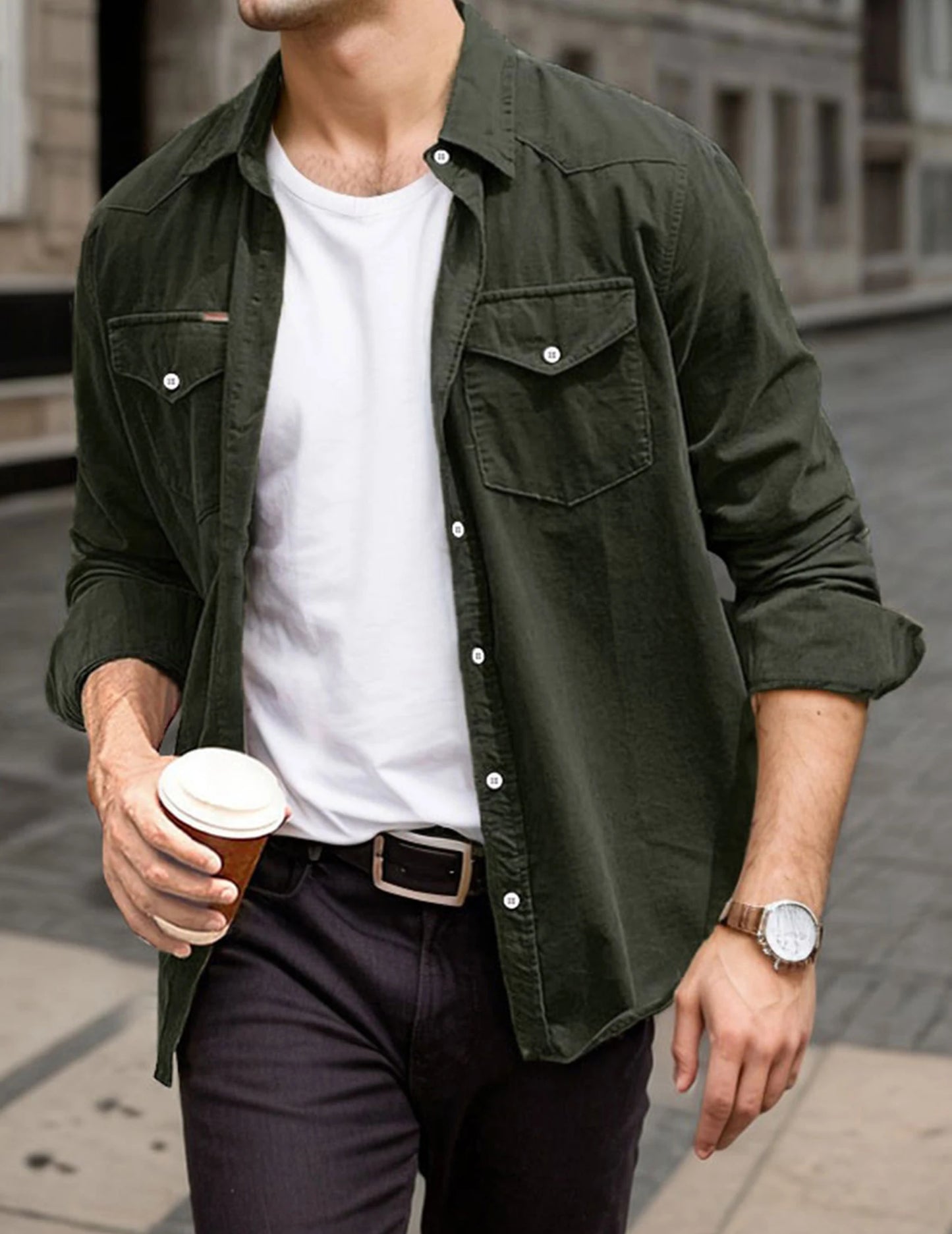 Men’s Corduroy Button Down Jacket Shirt